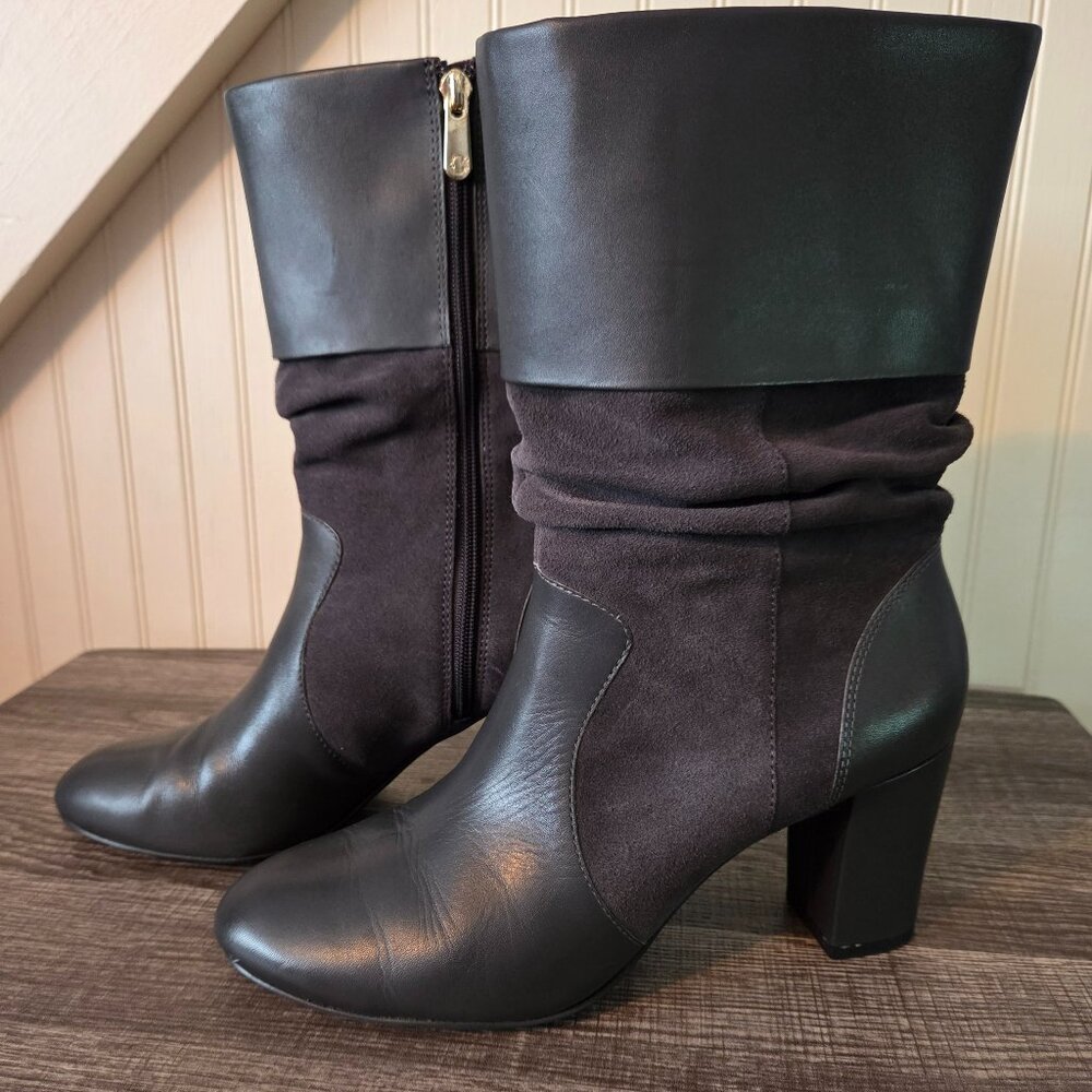 C. Wonder Amanda leather and suede, mid-calf, slouch boot Size 11 Storm Gray